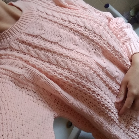 Vintage Sweaters - pink vintage fisherman's sweater cable knit